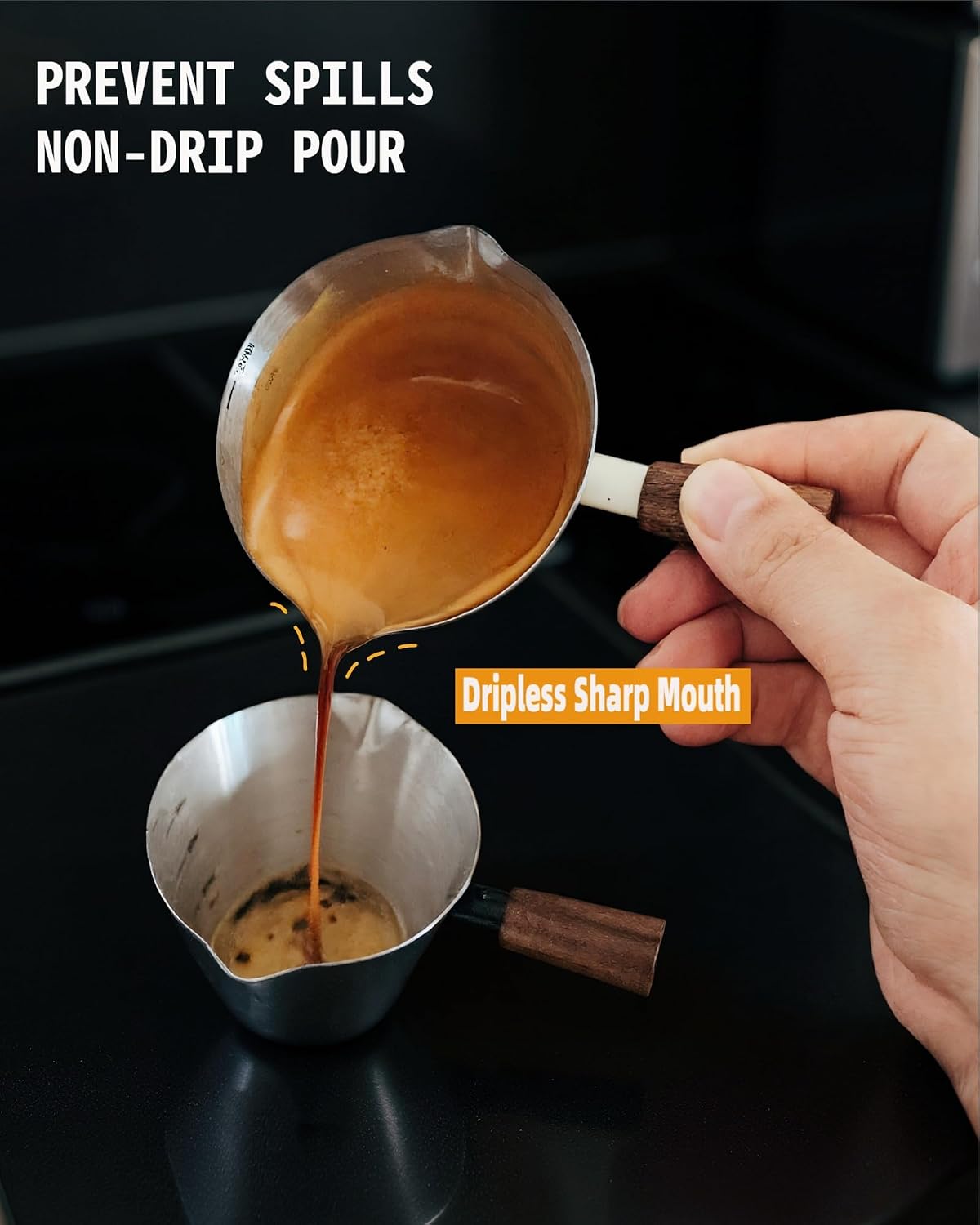 4oz Metal Espresso Shot Cups with Wooden Handle, white