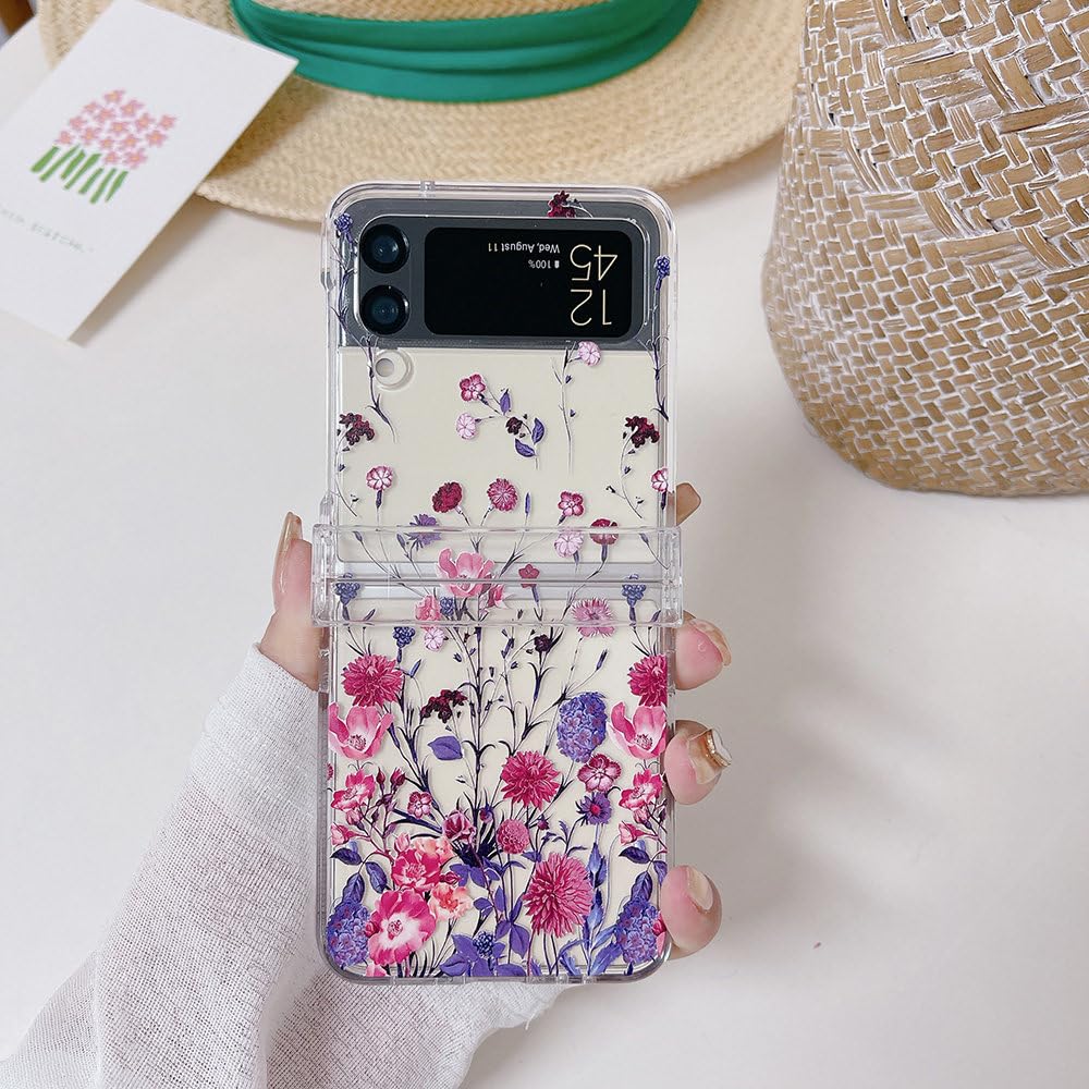 Coque Samsung Z Flip 3 antichoc fleur de pêcher avec bracelet et charnière