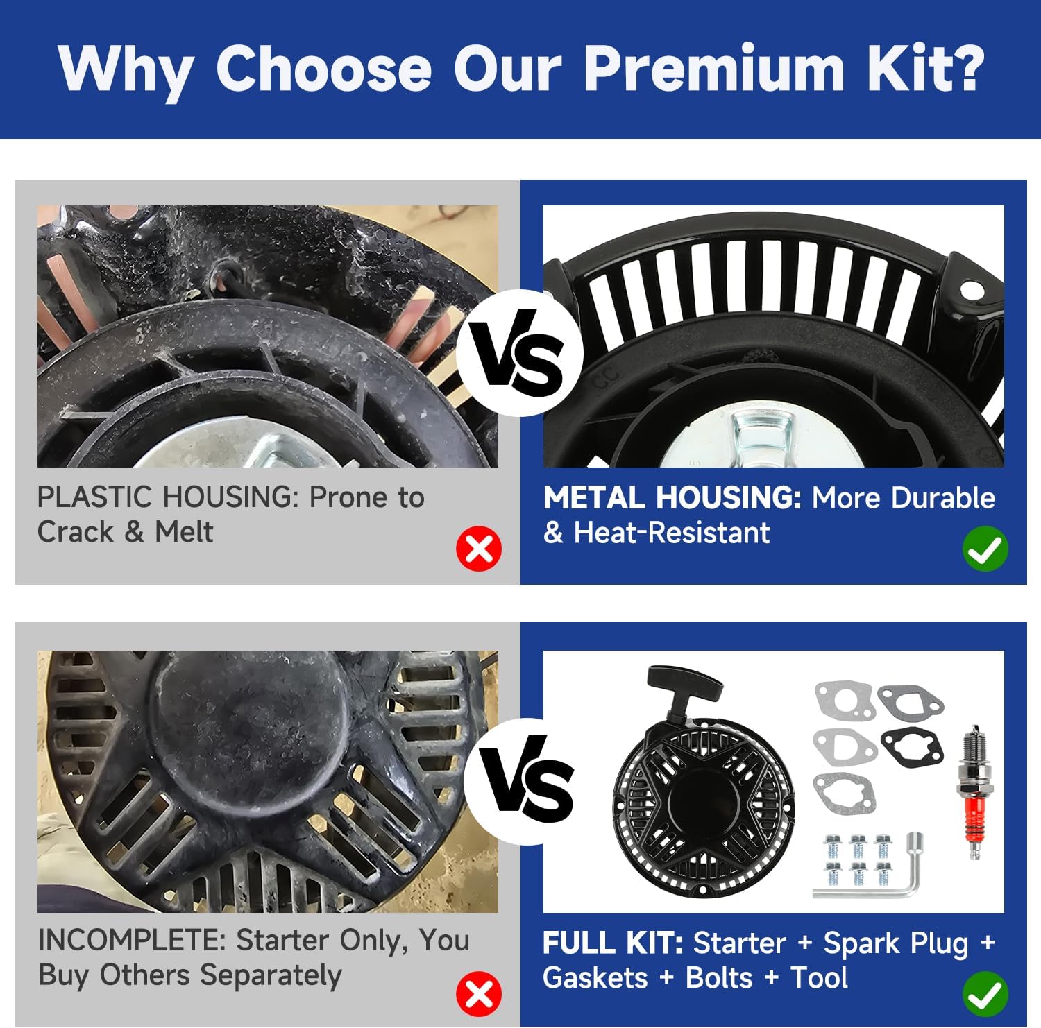 Pull Start Assembly Compatible with Pressure Washer Westing-House 212cc Engine WPX2700 WPX3200 WPX3400 WPX3600 Power-Horse, Recoil Starter for DuroStar DS4000S 208cc 224cc Generator Parts