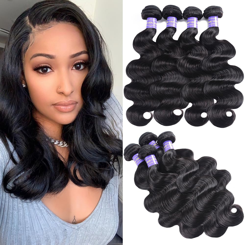 Hullran 12A Human Hair Bundles 12 12 12 12 Inch Body Wave Bundles Human Hair Extensions 400g Unprocessed Brazilian Virgin Body Wave 4 Pieces Deals