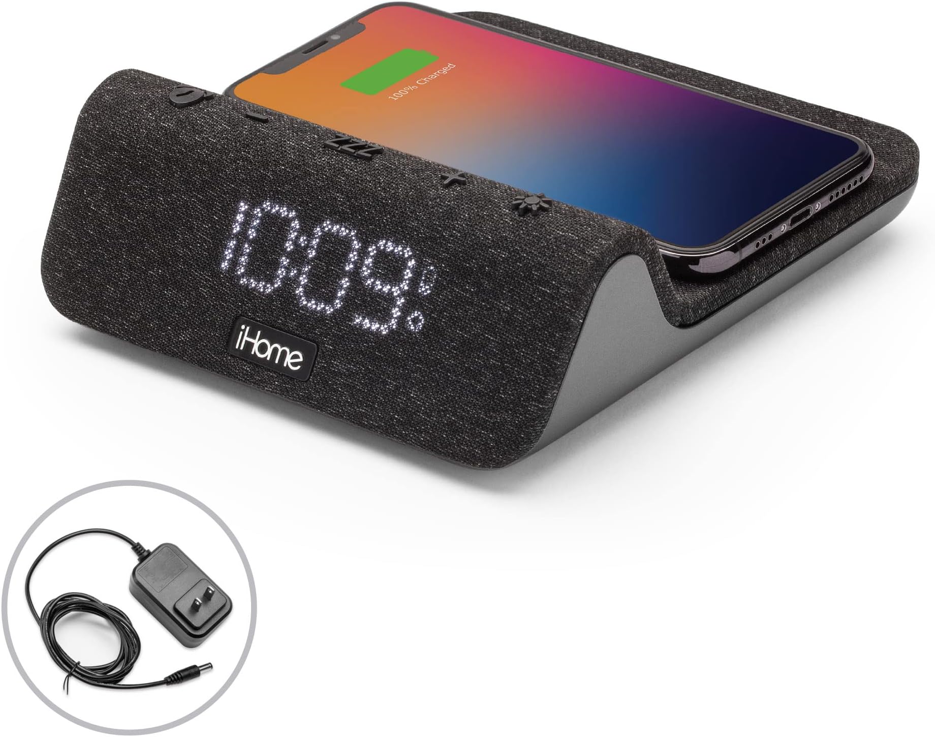 iHomeWireless Charger with Alarm Clock and Night Light, Digital Clock with iPhone Fast Charger, Samsung Fast Charger, and USB Charger for Apple and Samsung Devices