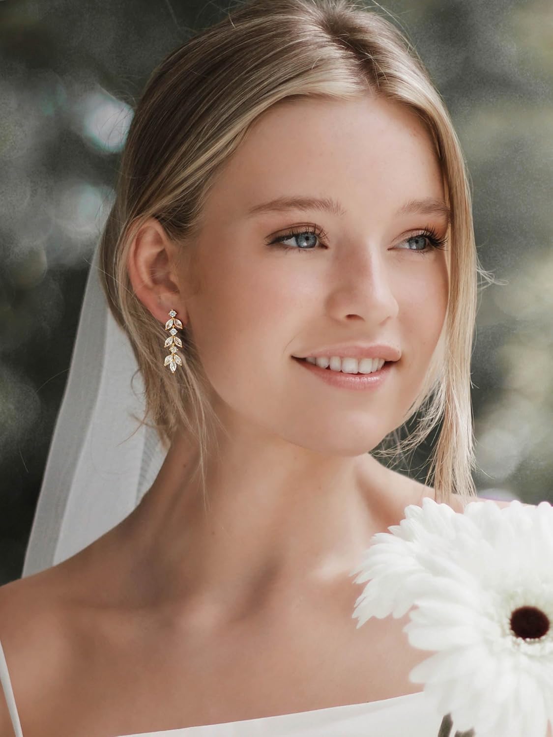 SWEETV Cubic Zirconia Wedding Earrings for Brides Bridesmaids, Elegant Marquise Bridal Dangling Earrings, Crystal Drop earrings for Women Jewelry Gifts