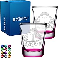 Vista 30 de Vasos de chupito personalizados elaborados con nombre de círculo de 2 onzas, parte inferior negra con texto personalizado para regalos, bodas