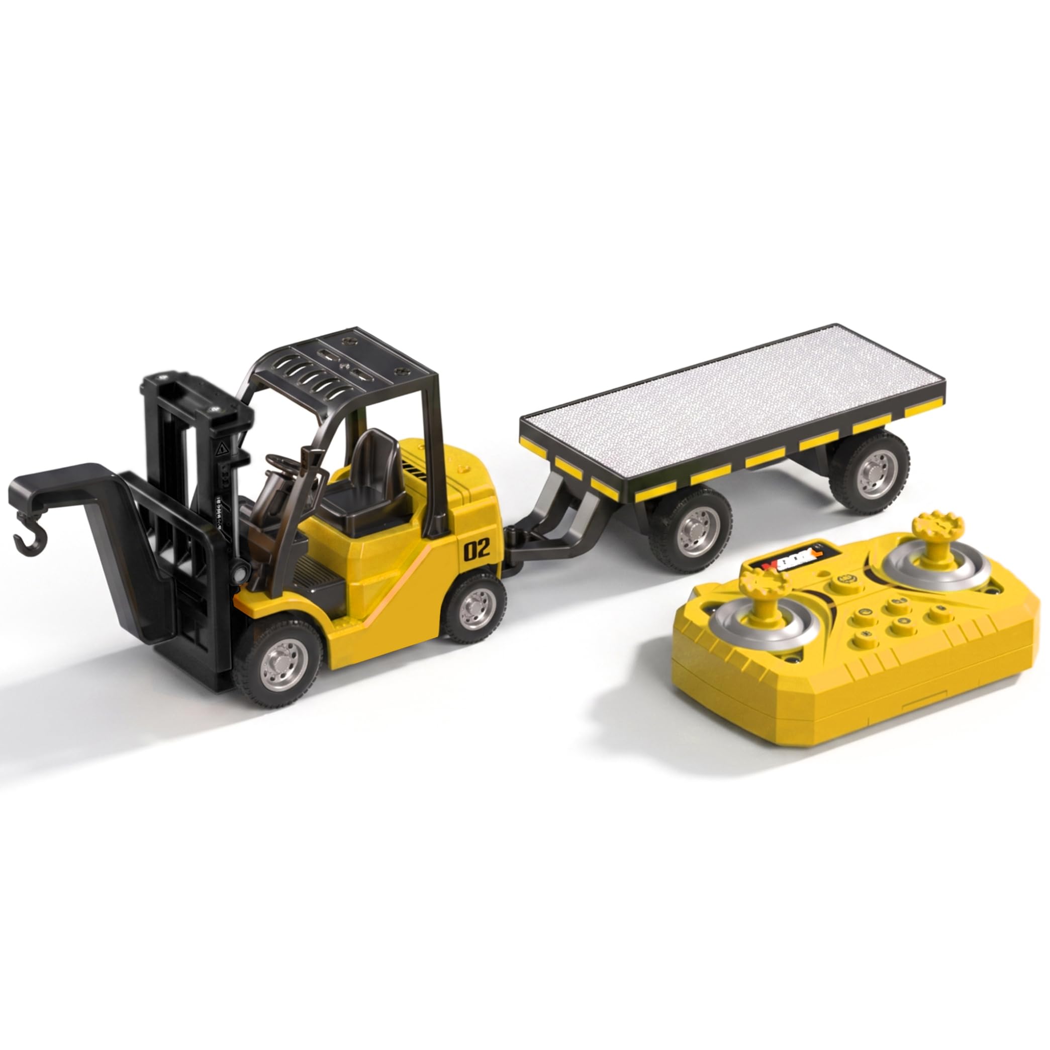 Carretilla elevadora con control remoto, 1/64 Rc Carretilla elevadora de juguete Mini camión de doble control con estructura de aleación y diversión recargable multifunción para niños, amarillo