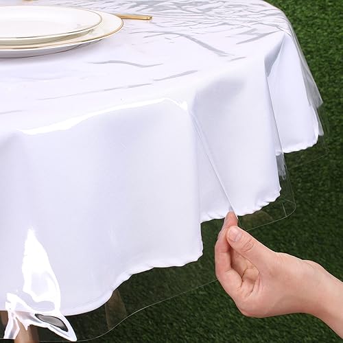 Kesfey - Mantel redondo transparente de plástico de 60 pulgadas - Protector de mantel de vinilo PVC 100% impermeable, resistente a las manchas, a