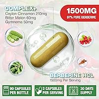 Vista 2 de Suplemento de berberina de 1500 mg – Berberina HCl de primera calidad 97% pureza Berberina más canela de Ceilán pura, berberina de alta potencia