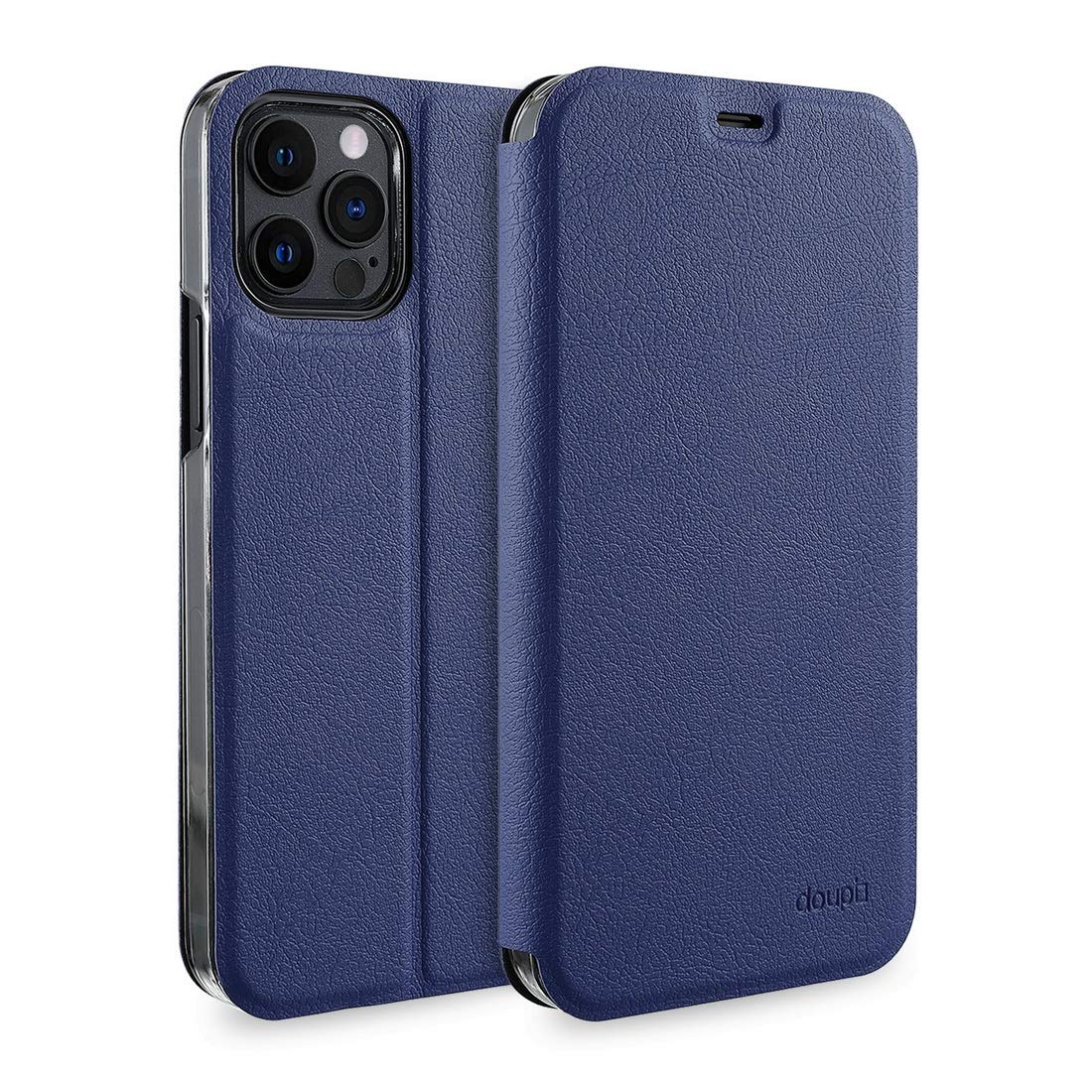 doupi FlipCase for iPhone 12 / iPhone 12 Pro (6.1 inch) Leatherette Magnet Book Style Screen Protector Stand Protective Flip Cover, Dark Blue