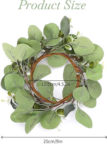 Miniatura 2 de Corona de eucalipto artificial de 9 pulgadas para puerta delantera, pequeña corona de primavera y verano para pared de granja, corona de hojas