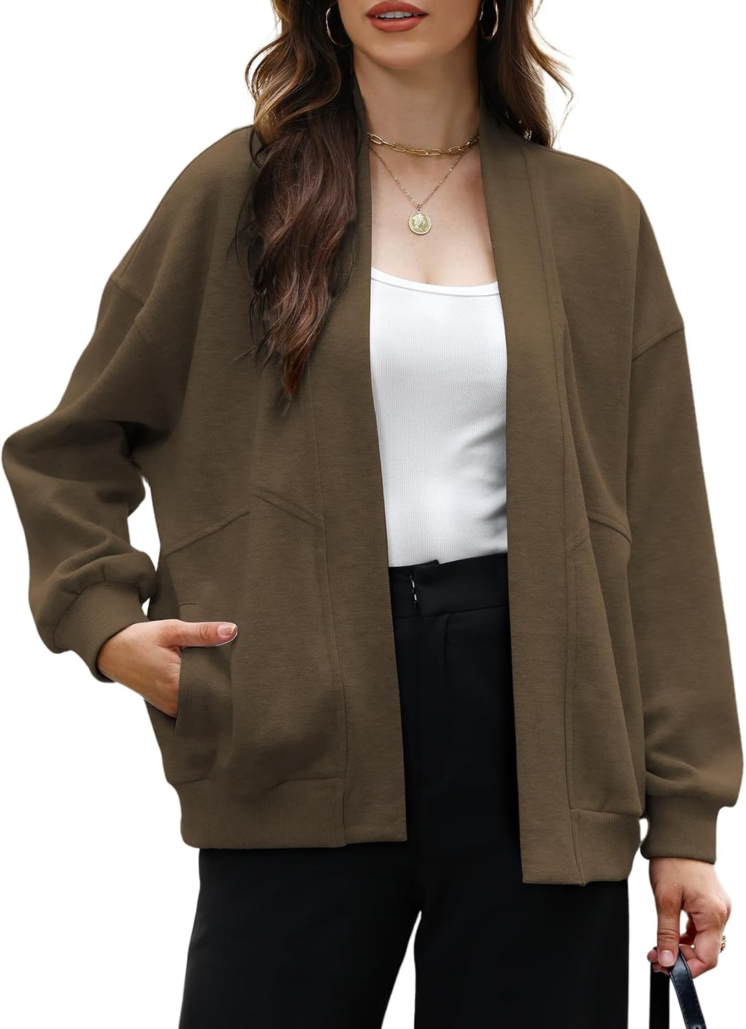 Arssm Women Sweatshirt Cardigan Cotton Oversized Open Front Drop Shoulder Long Sleeve Fall Cardigan