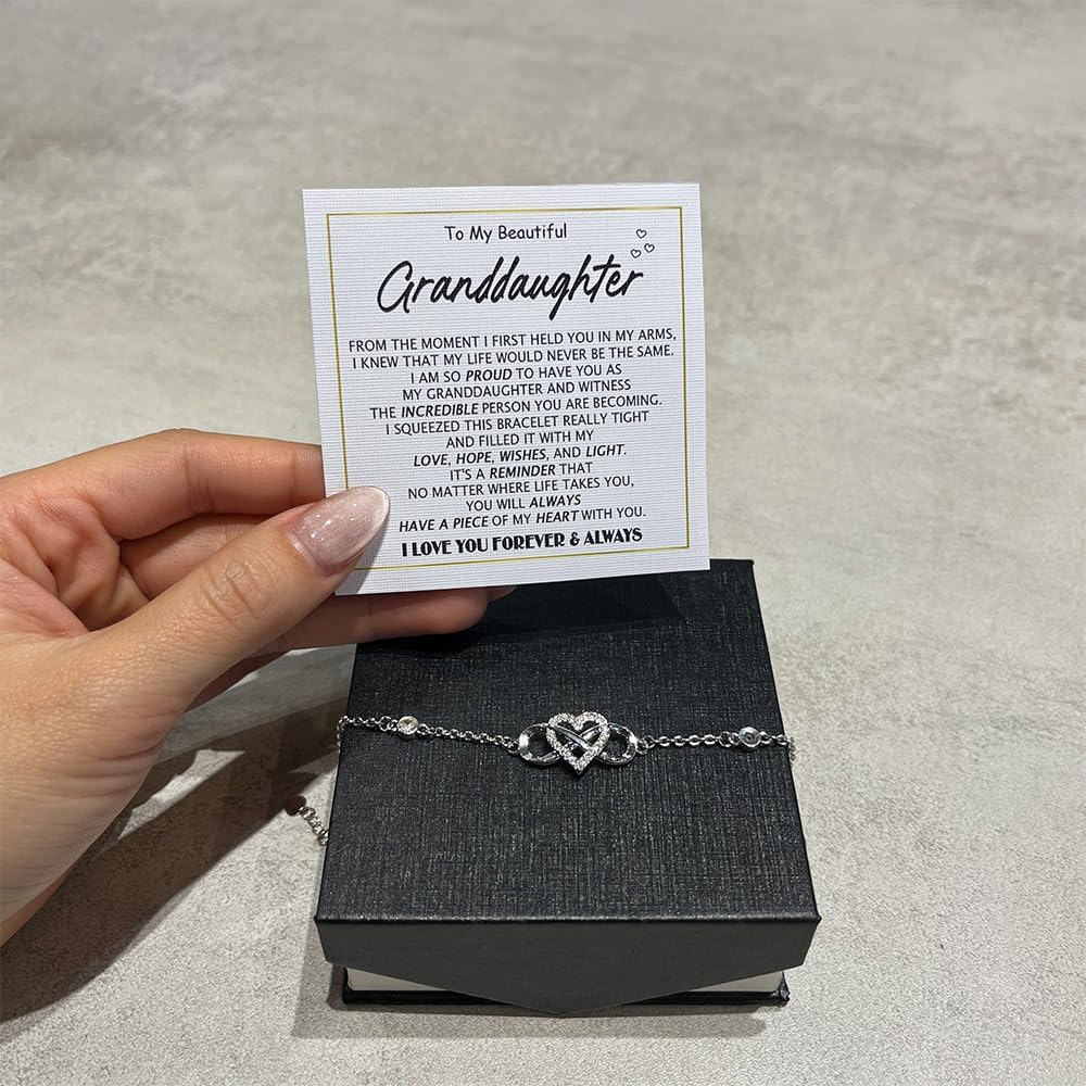 To My Granddaughter - Infinity Heart Bracelet Gift with Meaningful Card, Granddaughter Gifts from Grandma & Grandpa, Elegant Silver Jewelry for Birthday, Graduation, Christmas. - Image 2