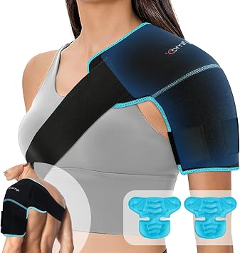 Comfytemp Shoulder Ice Pack Wrap, Shoulder Brace for Shoulders Pain Relief | FSA Eligible HSA, 2 Gel Ice Packs for Injuries Reusable, Cold Therapy for Rotator Cuff Recovery, Post-Surgery Recovery