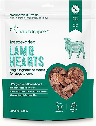 smallbatch Pets Premium - Golosinas de corazón de cordero liofilizadas para perros y gatos, 3.5 onzas, fabricadas y obtenidas en los Estados Unidos,