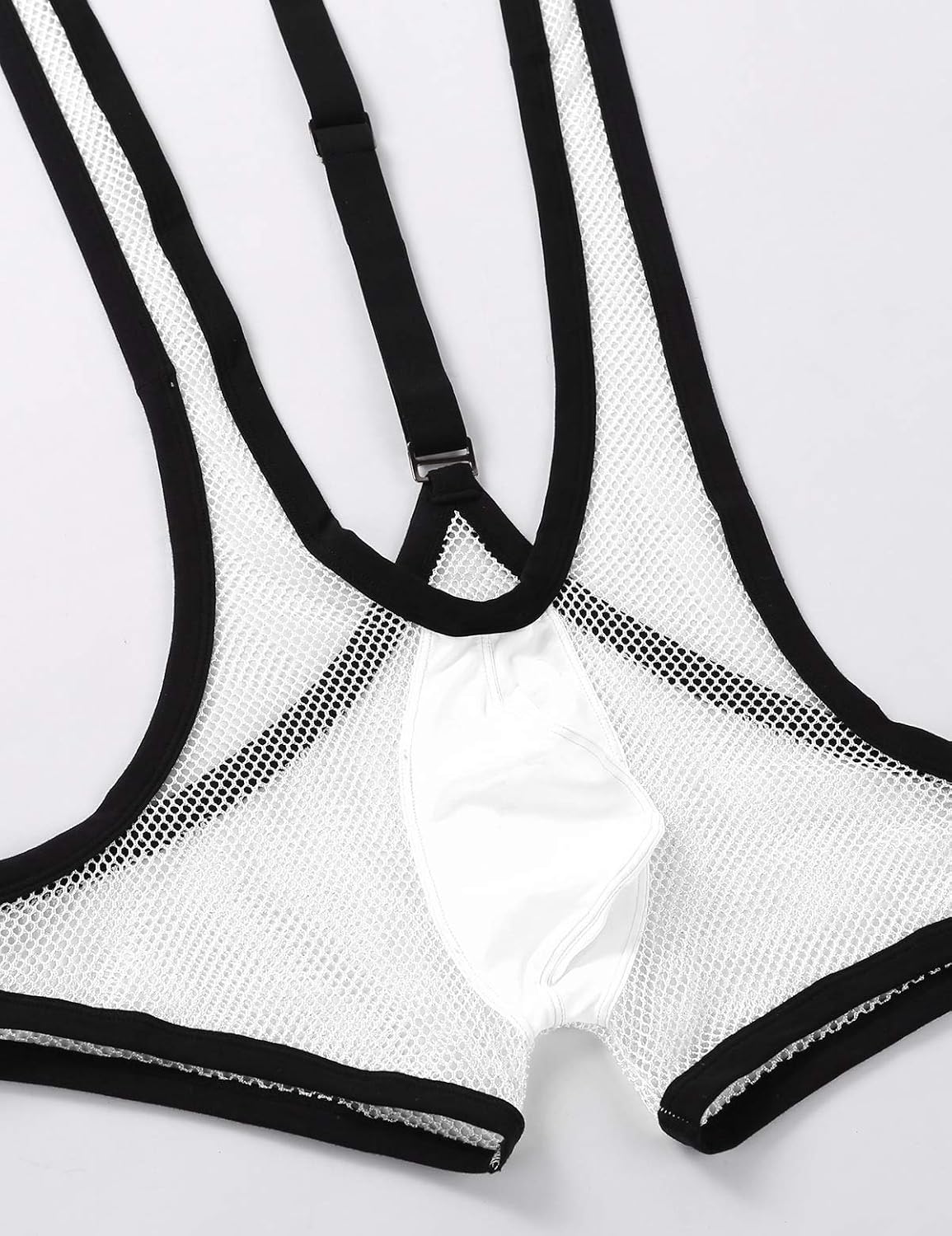 ranrann Men's One Piece Fishnet Y-Back Bulge Pouch Suspender Jockstrap Wrestling Singlet Underwear