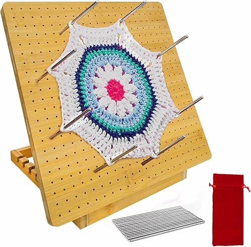 Gkesgm Tabla de bloqueo de ganchillo, tabla de madera de bambú para tejer ganchillo, regalo de ganchillo para amantes de la abuela cuadrada, kit