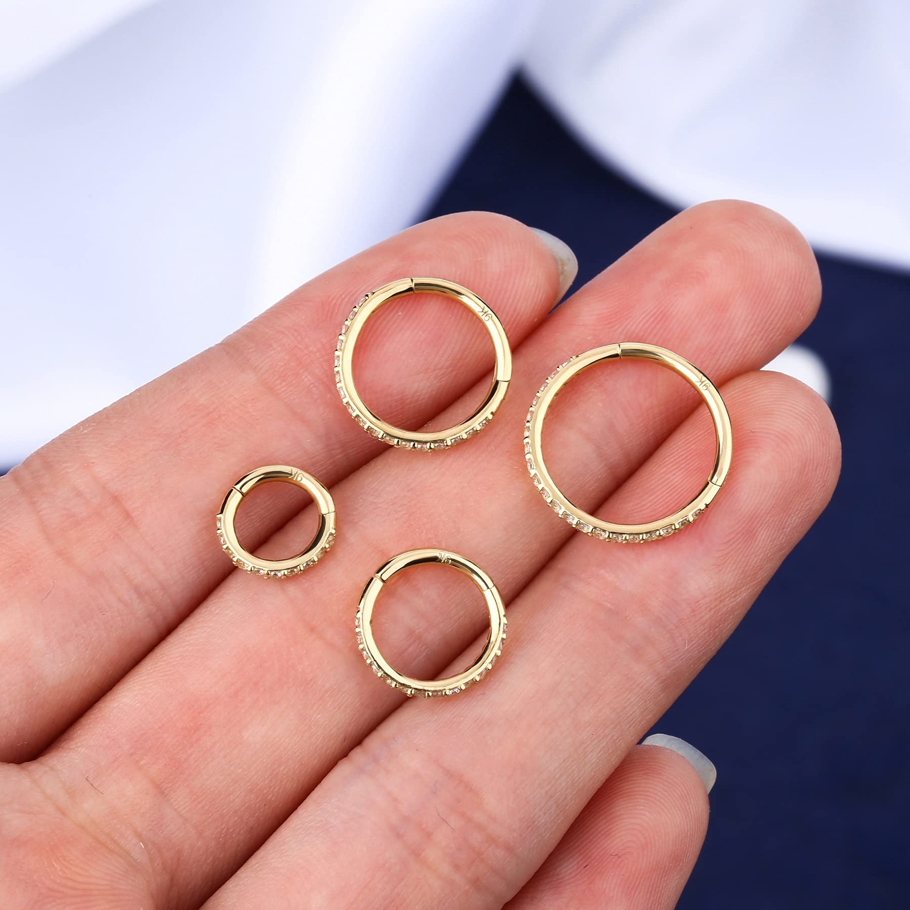 OUFER Helix Earrings 16G 9K Solid Gold Cartilage Earring Hoop Ring CZ Line Helix Earring Hoop Daith Rook Conch Piercing Earring Jewellery Nose Hoop Ring