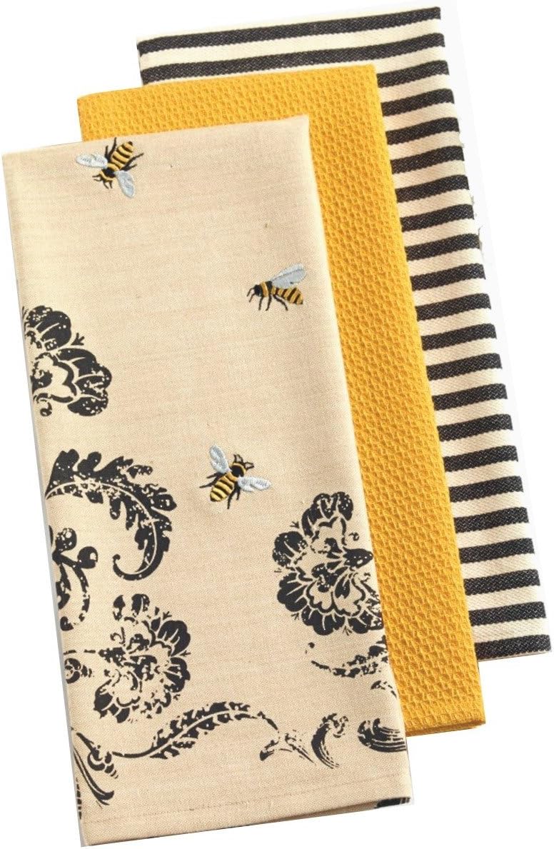 Design Import India, Dishtowel Busy Bee Printed, 3 Count