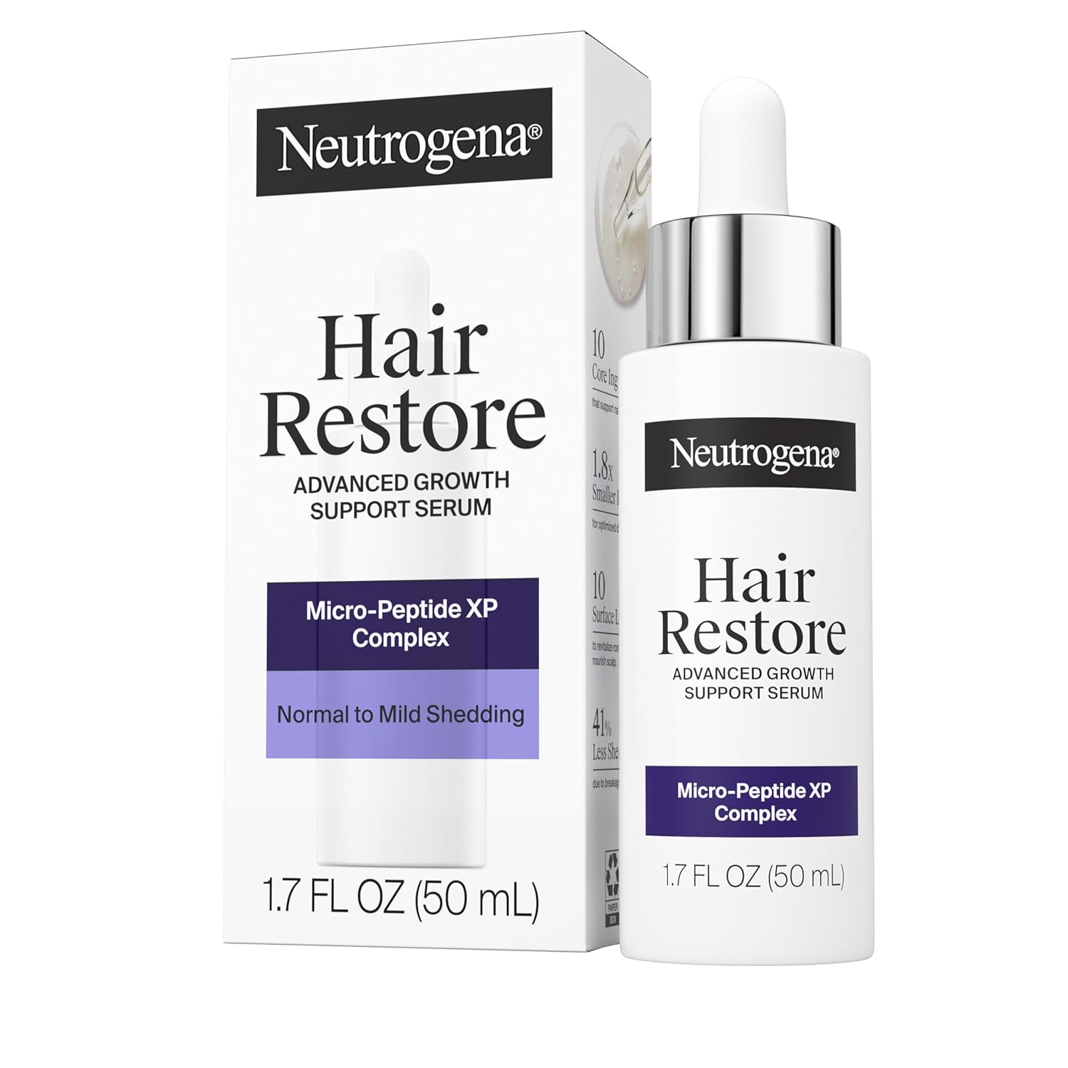 Neutrogena Hair Restore Advanced Growth Support Serum with Micro-Peptide XP: Revitalizes Roots, Reduces Shedding 41%, 1.7 fl oz