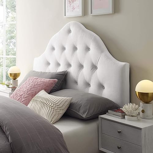 Sovereign Twin Diamond Tufted Performance Velvet Headboard, White