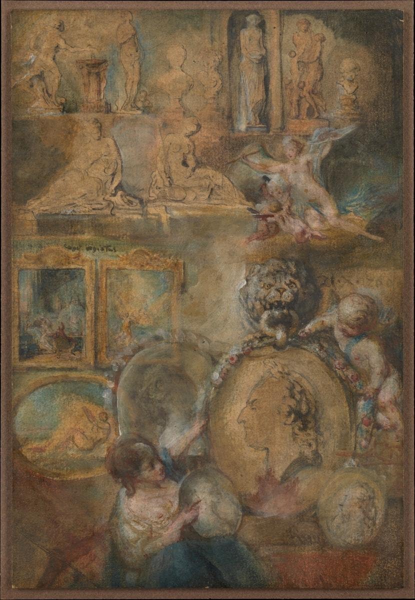 Historic Pictoric Art Print : Gabriel de Saint-Aubin - Allegory of Louis XV as Patron of The Arts with Paintings and Sculpture from The Salon of 1769 : Vintage Wall Décor : 08in x 12in