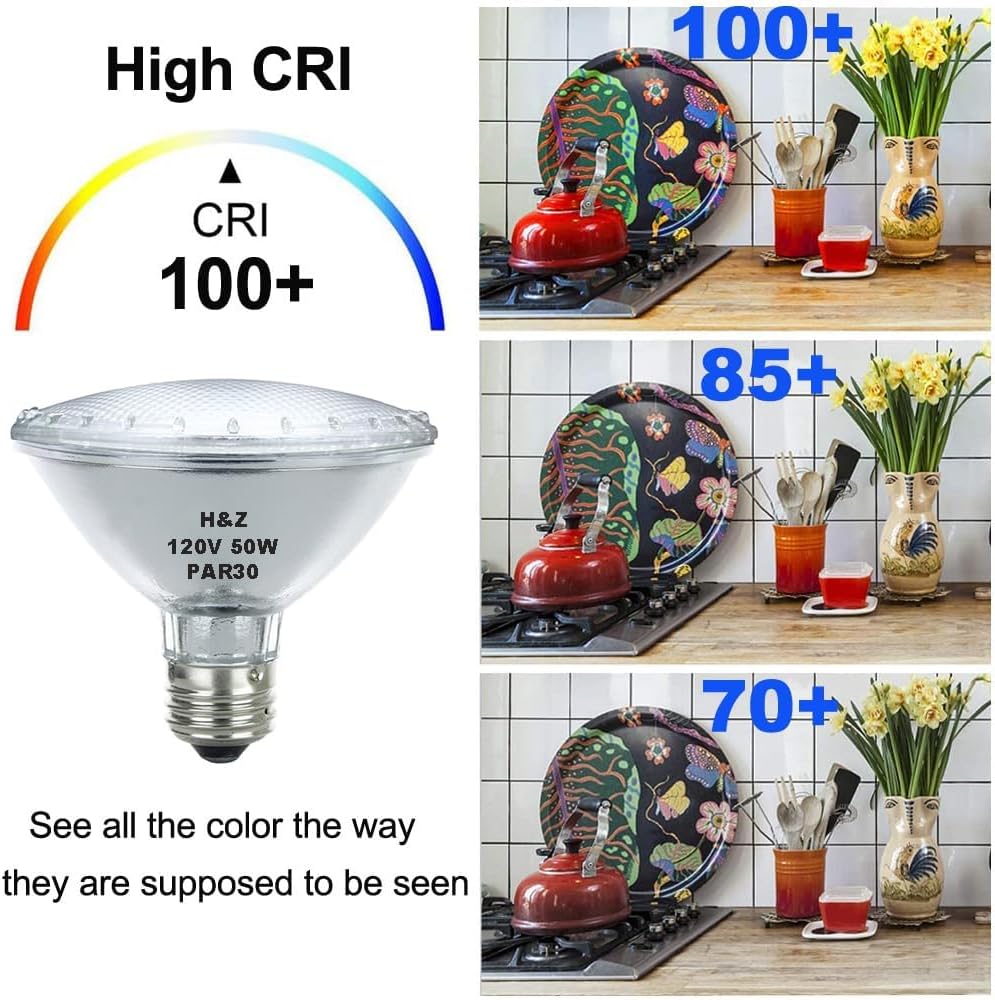 H&Z Par30 Short Neck, 6 Pack High Output Par30s Halogen 50W 120V, Par30 Dimmable Warm White 3000K, 50W Par30 Flood Light with E26 Medium Base for Recessed Trim Lighting, Track Light