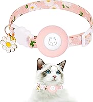 Vista 12 de Collar de gato Airtag, Collar de gatito JXFUKAL separable con soporte de Airtag de silicona, campanas y dije de flores para gatos hembra gatos macho