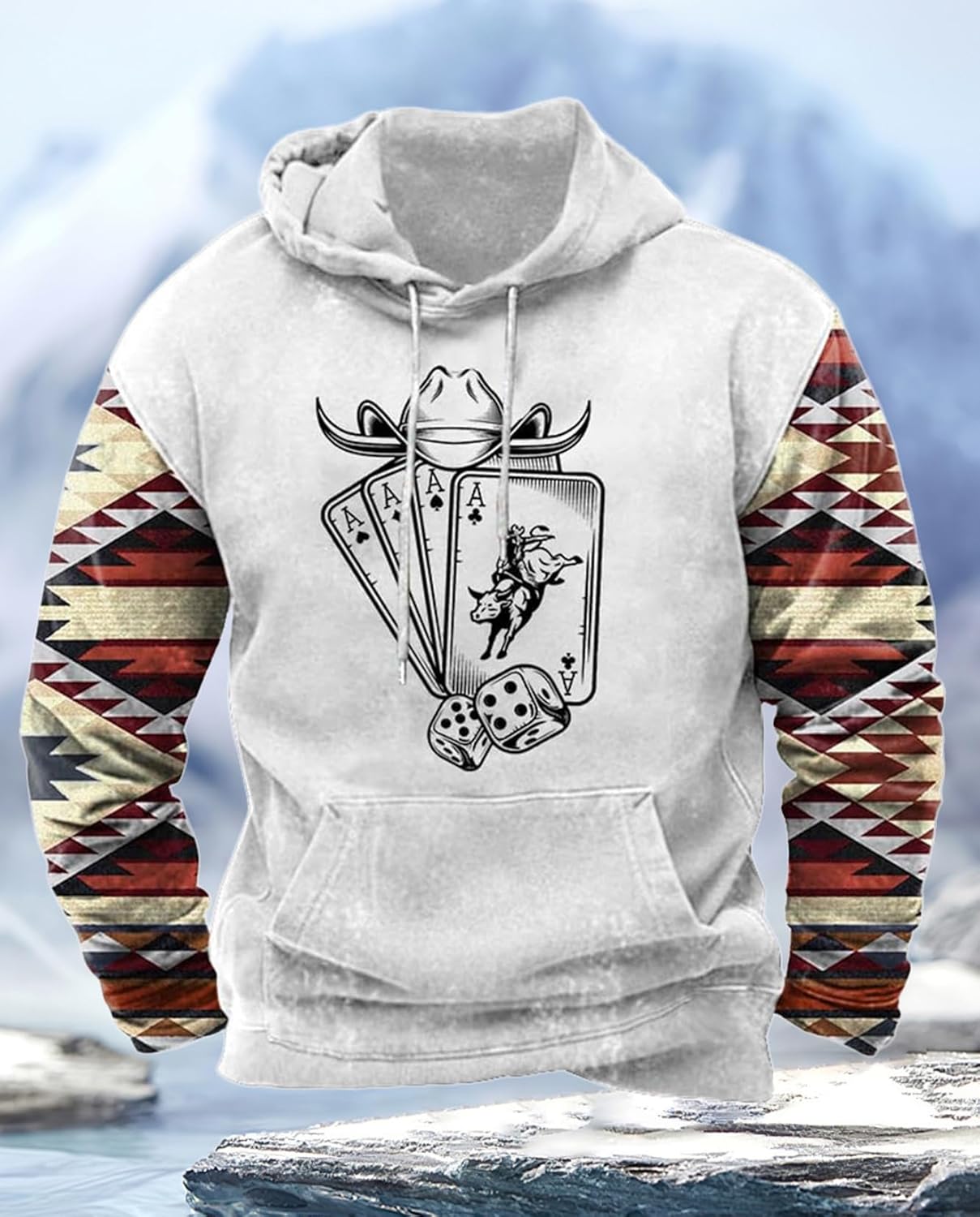 Western Hoodie for Men Aztec Cowboy Printed Drawstring Pullover Hooded Sweatshirt Mens Comfy Fleece Sweatshirt - Image 6