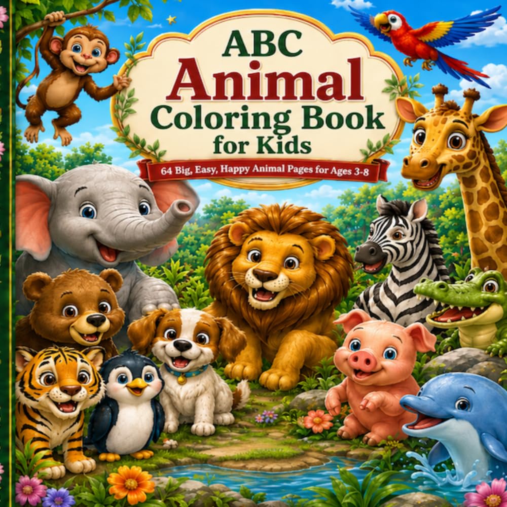 ABC Animal Coloring Book for Kids: 64 Big, Easy, Happy Animal Pages for Ages 3-8