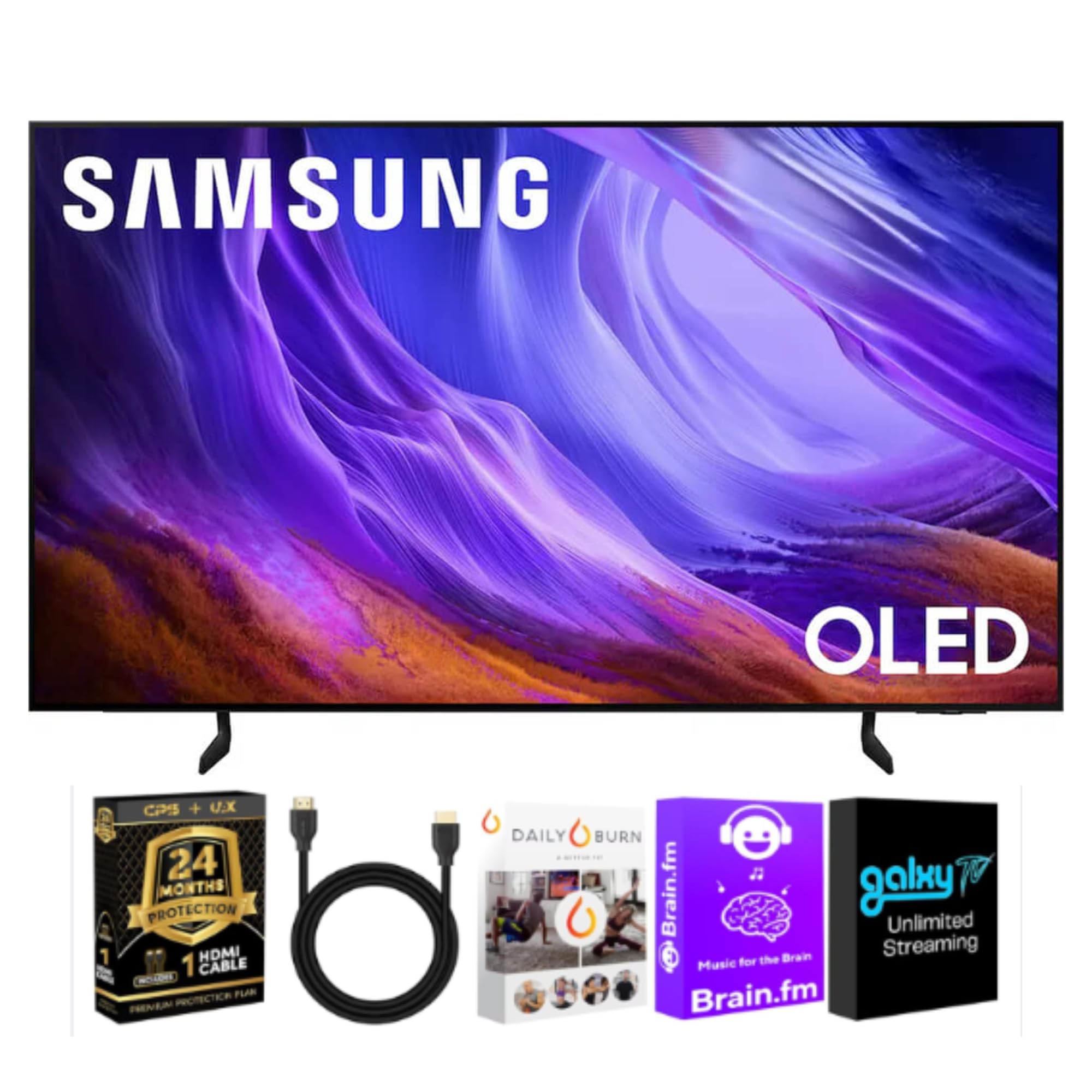 Samsung 77" Class S85H Series 4K OLED Smart TV Bundle with HDMI Cable, Streaming Services Package & 2-Year CPS Extended Protection Plan (QN77S85H)