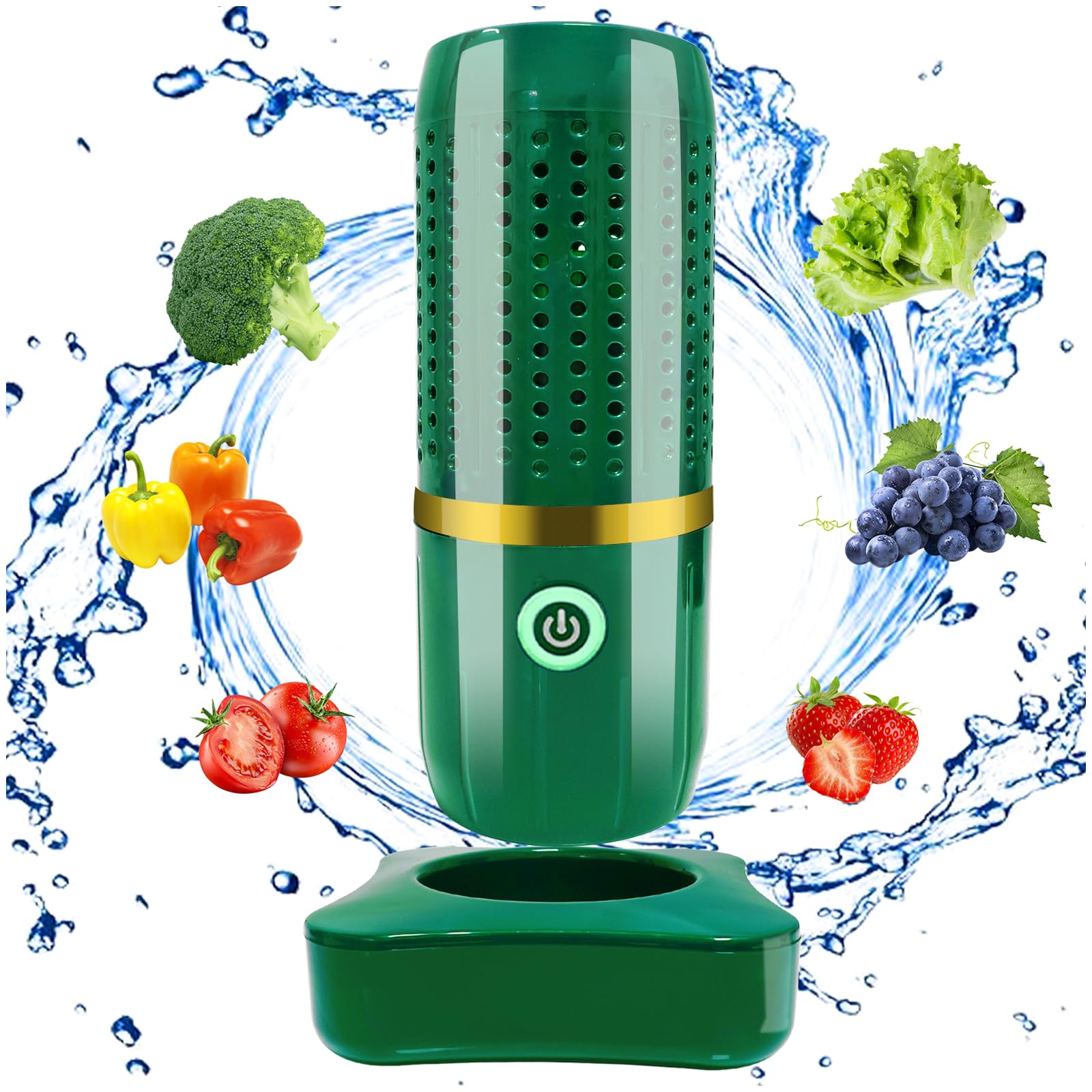 Purificador de Frutas y Verduras, inalámbrico USB Purificador portátil para carnes, mariscos, frutas y verduras, Alimentos purificador de desinfección de la máquina para uso domés(Verde)