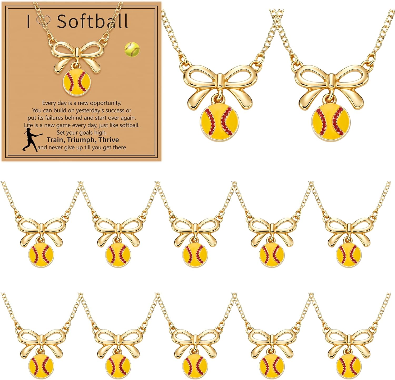 12 Sets Softball/Volleyball Necklace for Women Bow Sport Necklace Jewelry Accessories Team Gift for Sports Lovers