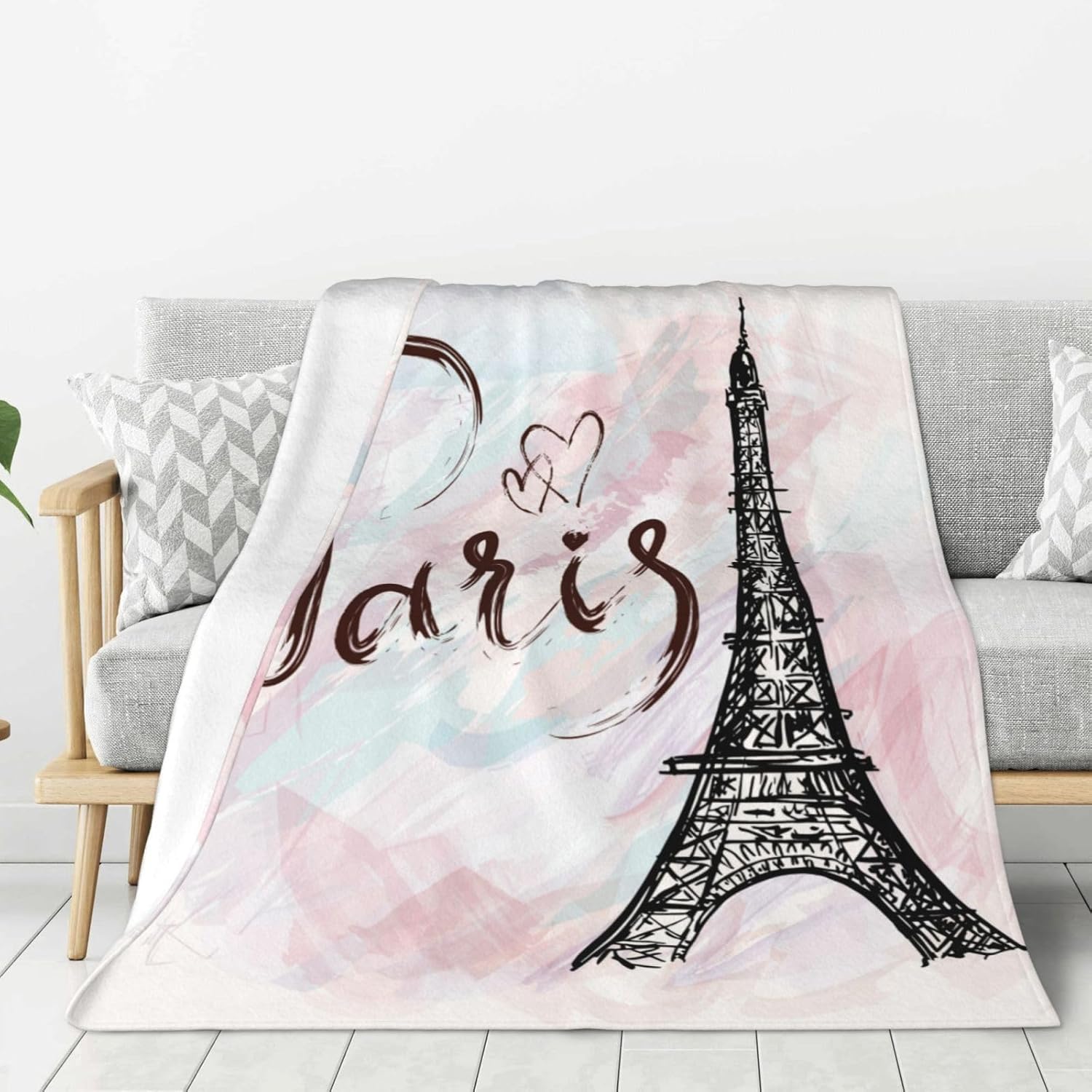 Paris Eiffel Tower Pattern Blanket, Soft Blankets Flannel Bed Throw Cozy Lightweight Plush Gifts for Women Girls Sofa Couch Bedroom Living Rooms Warm All Season, Home Decor, 60"x50" - Image 3