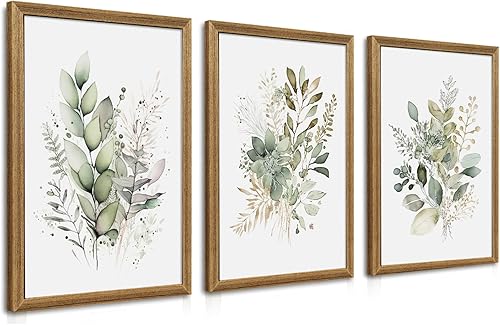 Miniatura 12 de WRFON Juego de 3 lienzos de flores silvestres para pared, impresiones florales botánicas sin marco, lienzo de flores de prado para sala de estar,