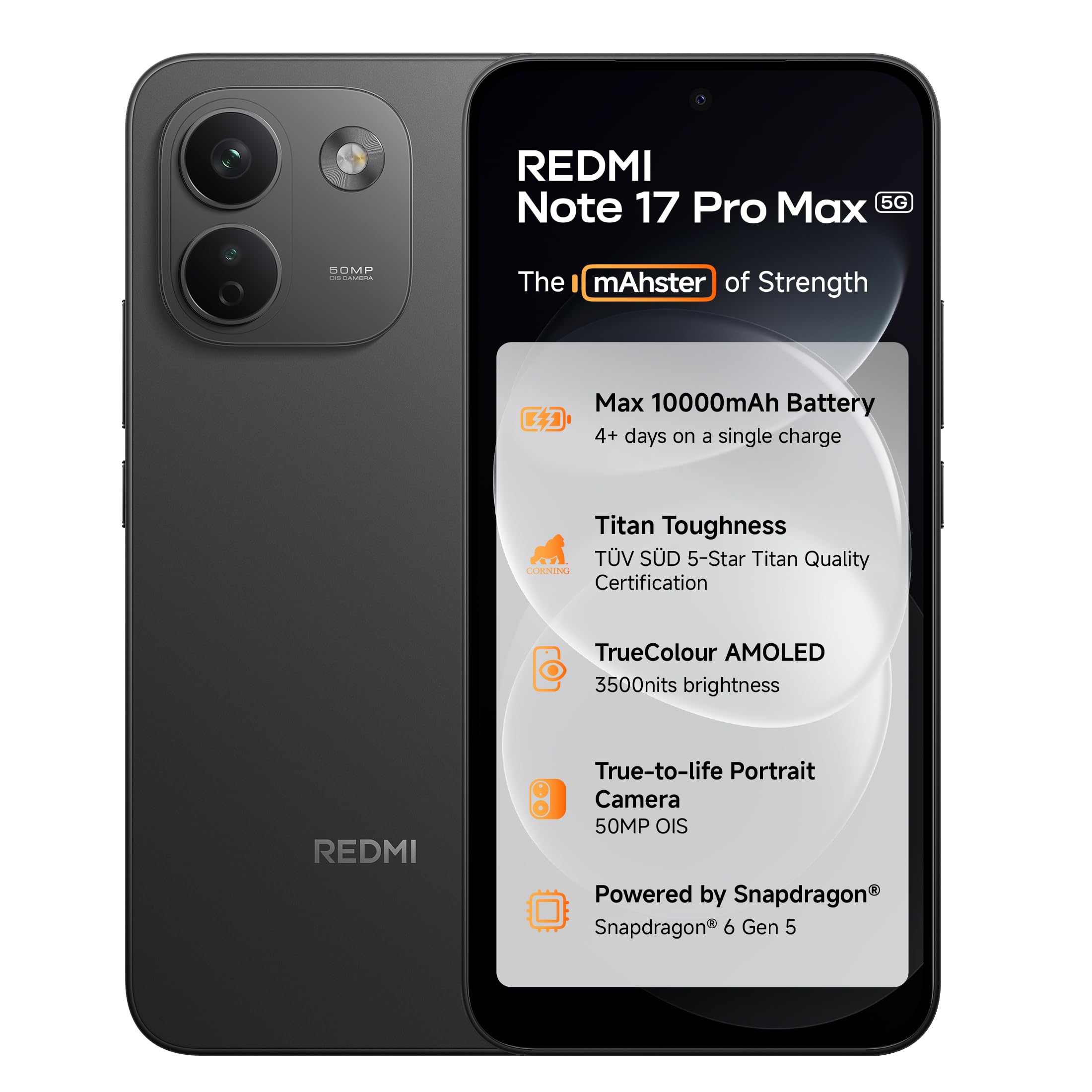 Redmi Note 17 Pro Max 5G 12GB RAM 256GB ROM Stealth Black - Image 1