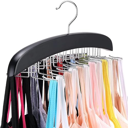 Colgador de camiseta sin mangas con madera de primera calidad, 24 de gran capacidad, ahorro de espacio, rotación de 360, ganchos de metal plegables,