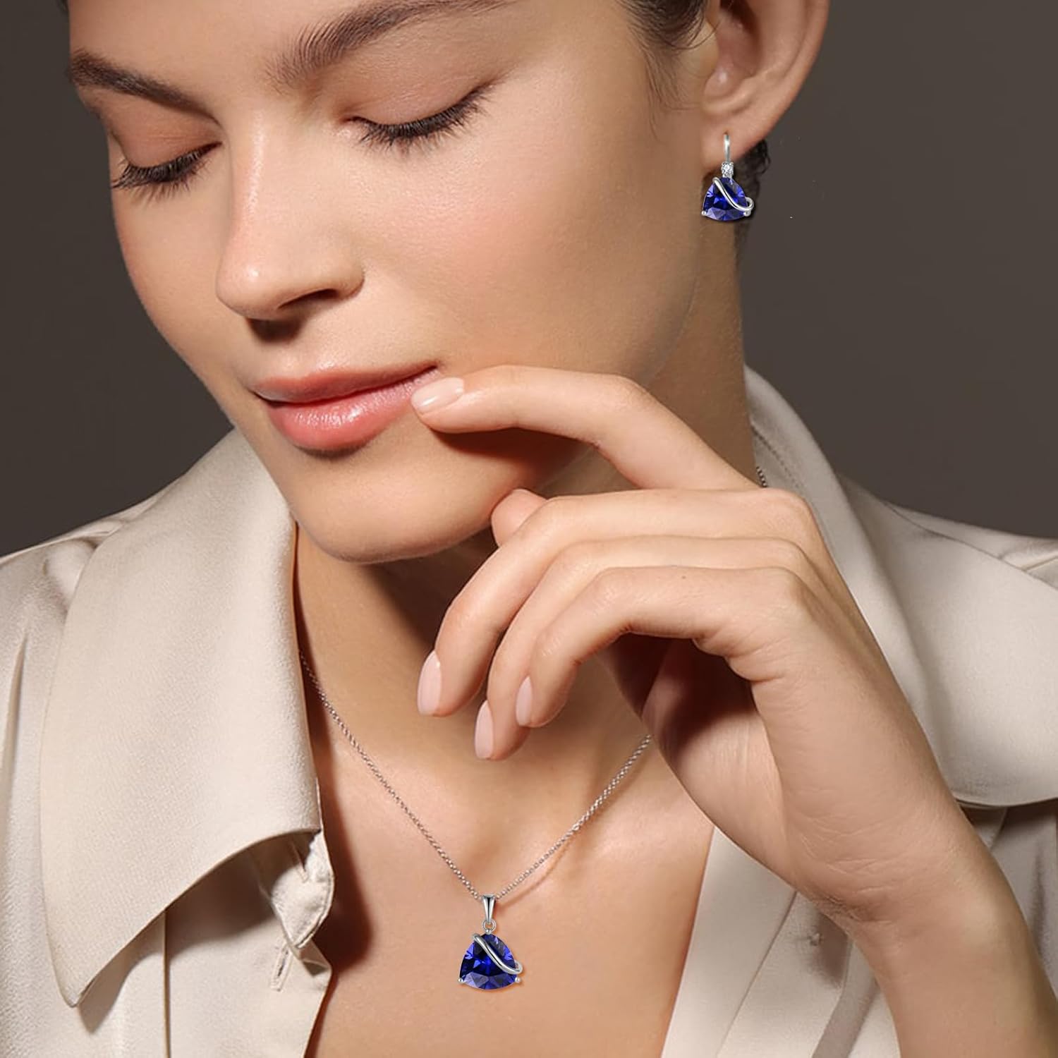 Birthstone Necklace for Women 925 Sterling Silver Triangle cut CZ Halo Pendant Necklaces Infinity Jewelry Gift for Birthday Christmas Mother's Day - Image 4