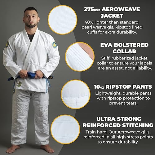 Miniatura 2 de Gold BJJ Aeroweave Jiu Jitsu Gi - Ultra ligero BJJ Gi - Uniforme de Jiu Jitsu brasileño preencogido para hombre