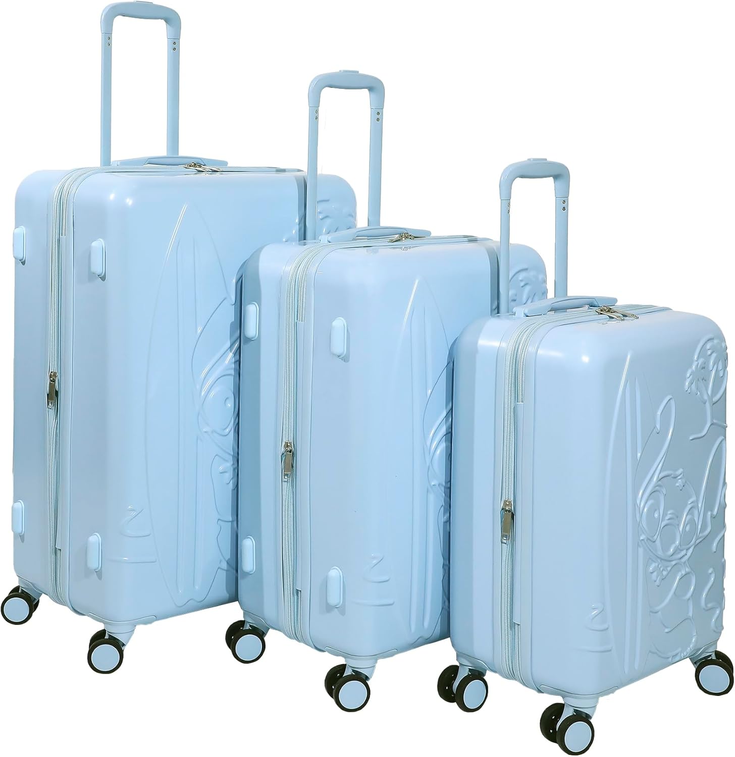 Bioworld Disney Lilo & Stitch 3-Piece Hard Shell Luggage Set for Adults | 20" 24" 28" Rolling Suitcases with Spinner Wheels Telescopic Handle & Durable ABS Design Official Disney Travel Set from