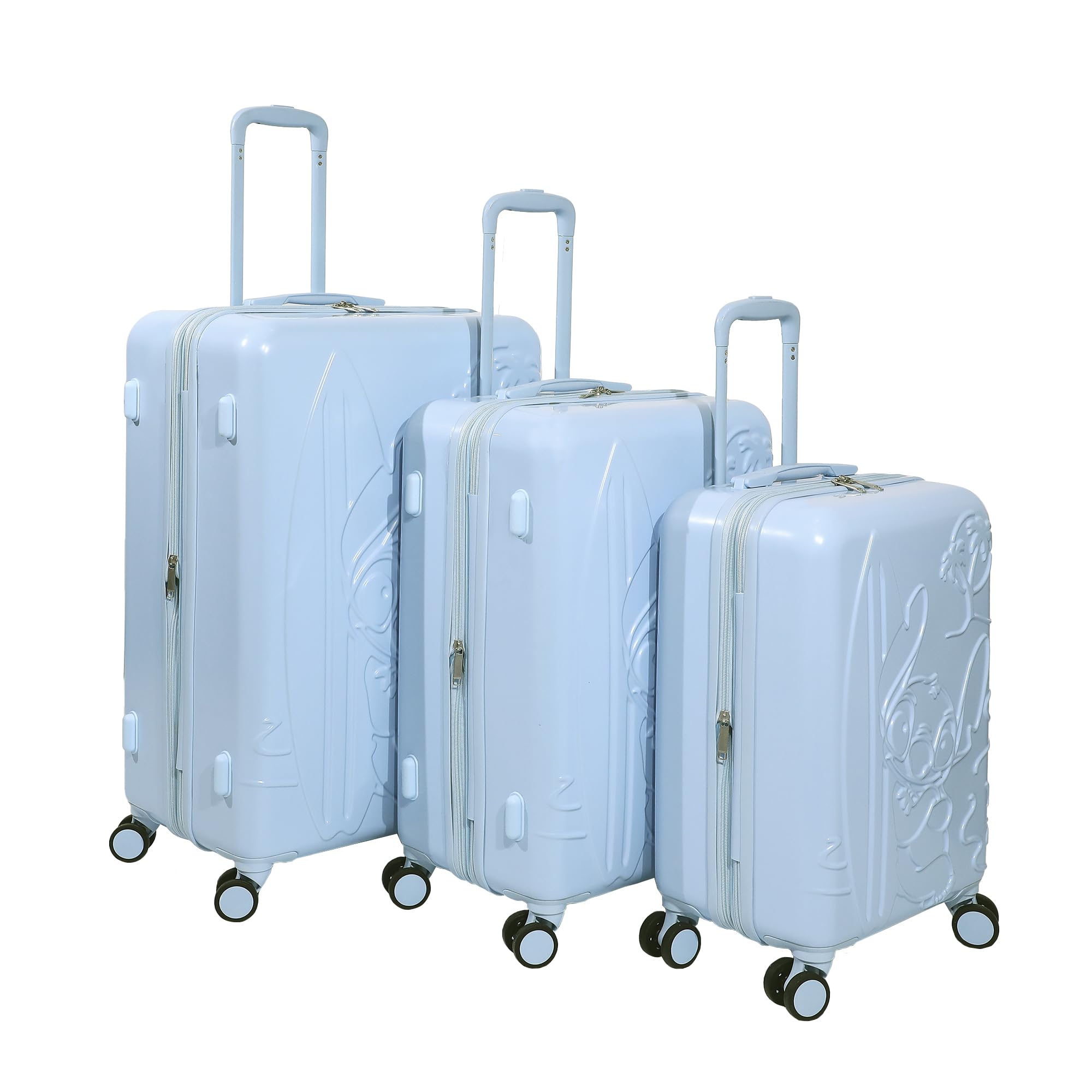 Bioworld Disney Lilo & Stitch Face Blue Adult 20", 24" and 28" 3-Piece Rolling Luggage Set