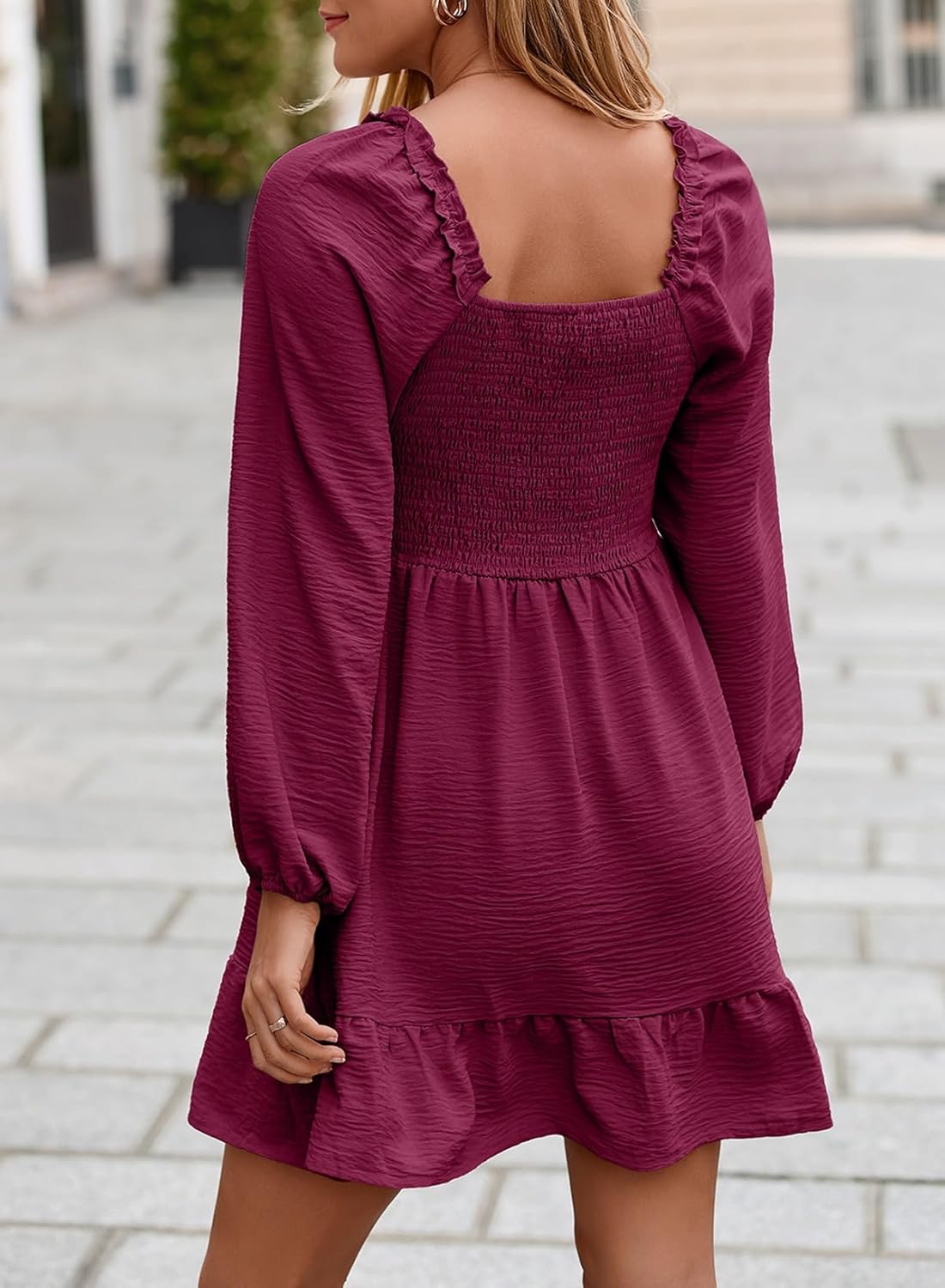 Dokotoo Womens Dresses 2025 Long Sleeve Empire Waist Ruffle Smocked Casual Mini Dress - Image 2