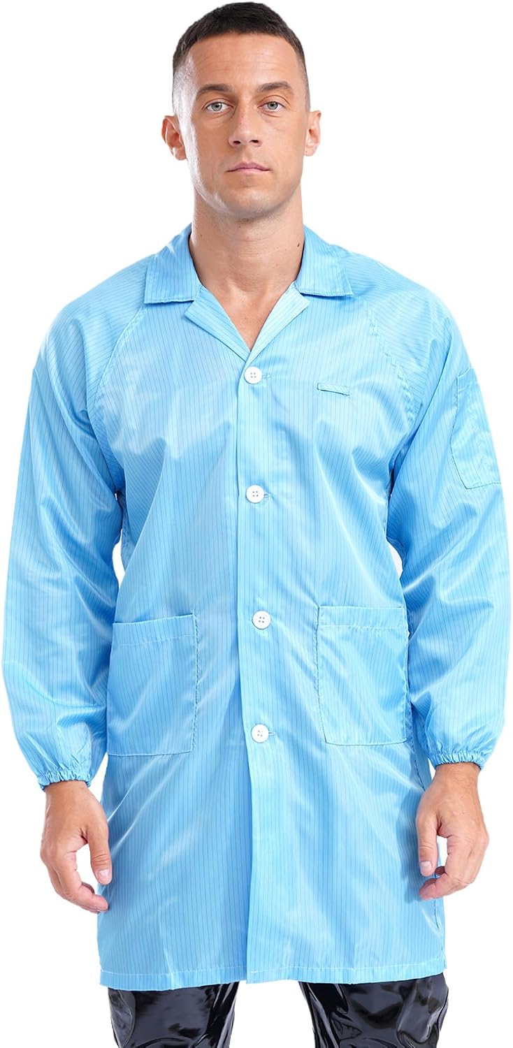 ACSUSS Unisex V Neck Jacket Top Durability Coat Dustproof Overall Resistant Blouse Lab Coat