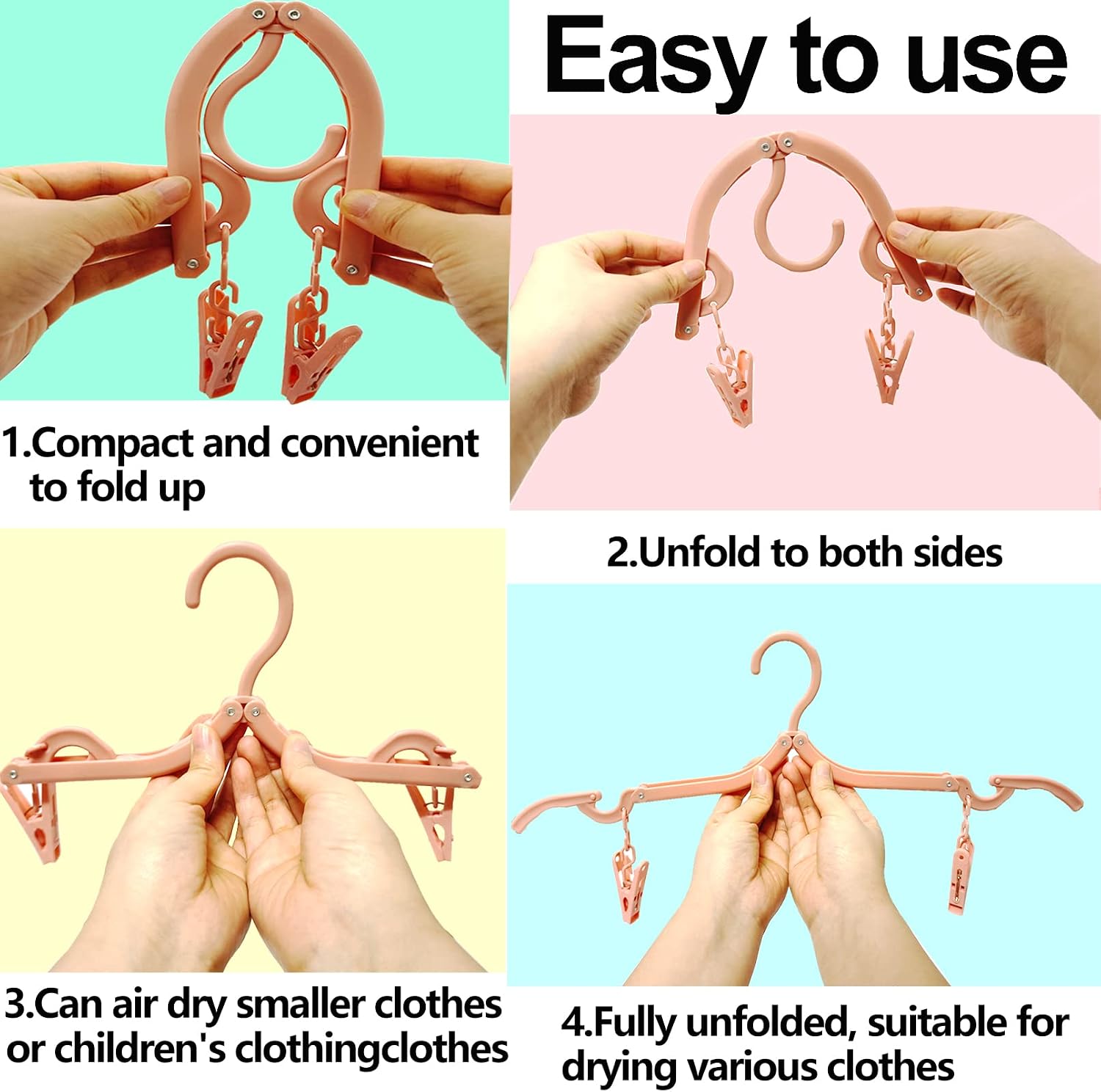 24 PCS Travel Hangers,Portable Folding Clothes Hangers with Clips,4 Colors