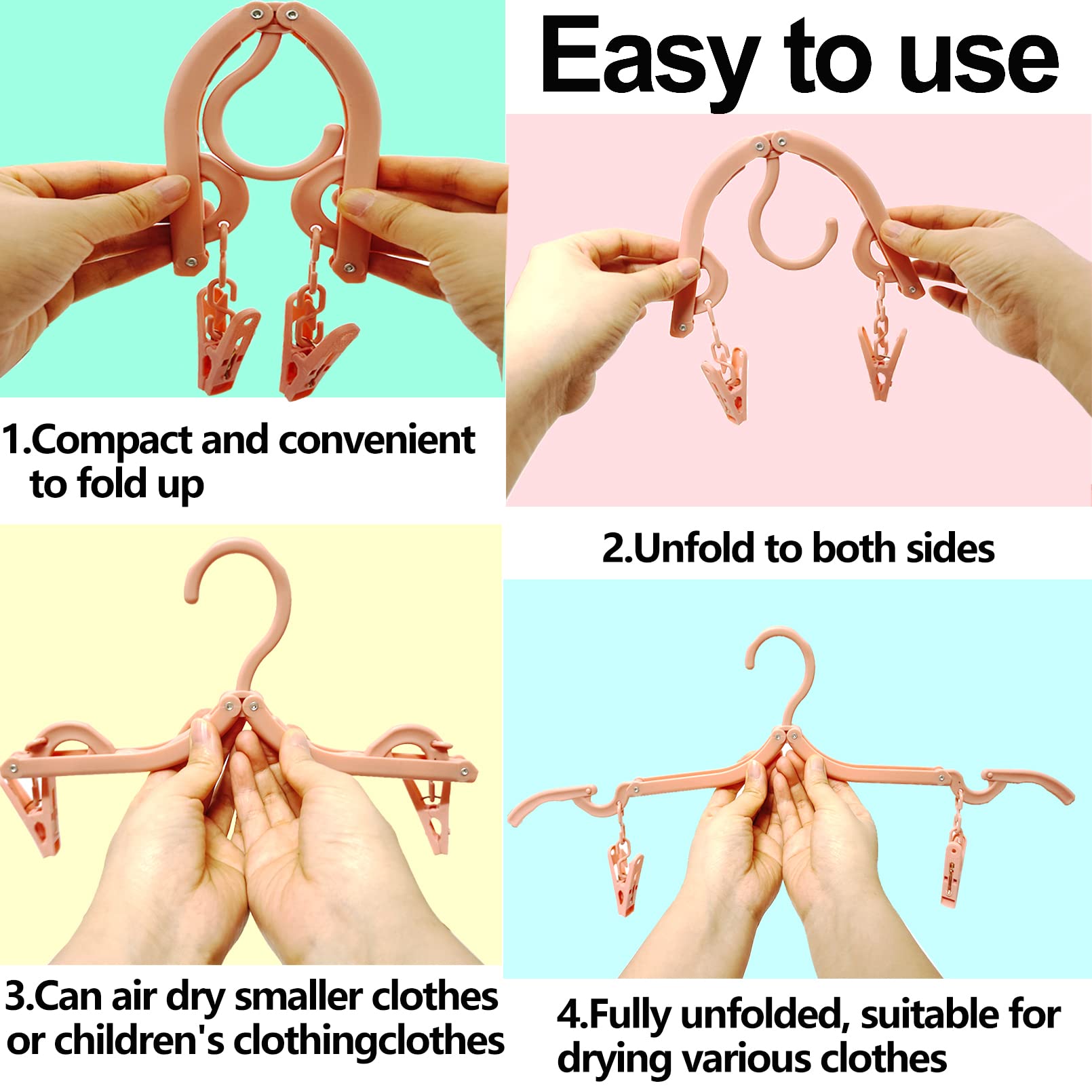 24 grucce da viaggio, appendiabiti pieghevoli portatili, da viaggio con clip, accessori da viaggio pieghevoli per viaggi, appendiabiti pieghevoli in plastica, 4 colori