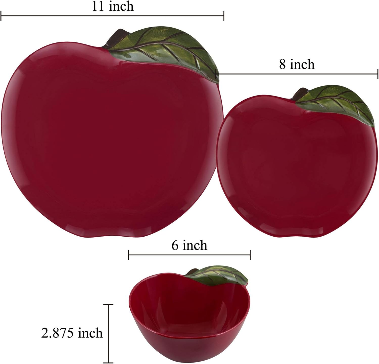 UPware 12 Piece Apple Melamine Dinnerware Sets, Outdoor Dishes Set, Plates and Bowls Sets, Service for 4, Red