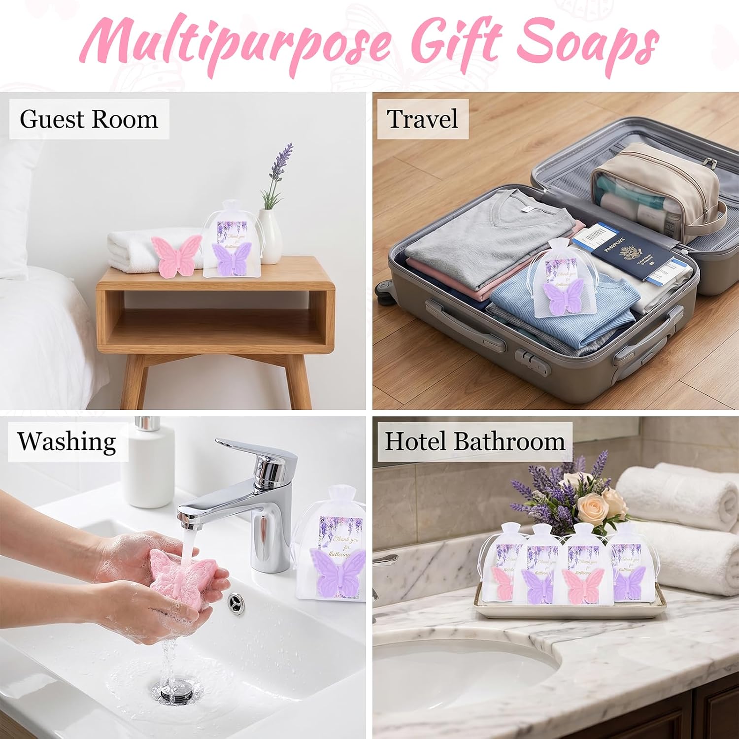 30 Sets Butterfly Baby Shower Favors for Guests Handmade Butterfly Soap Favors Scented Soap with Thank You Cards Organza Bags for Gender Reveal Baptism Valentine's Day Wedding Decorations