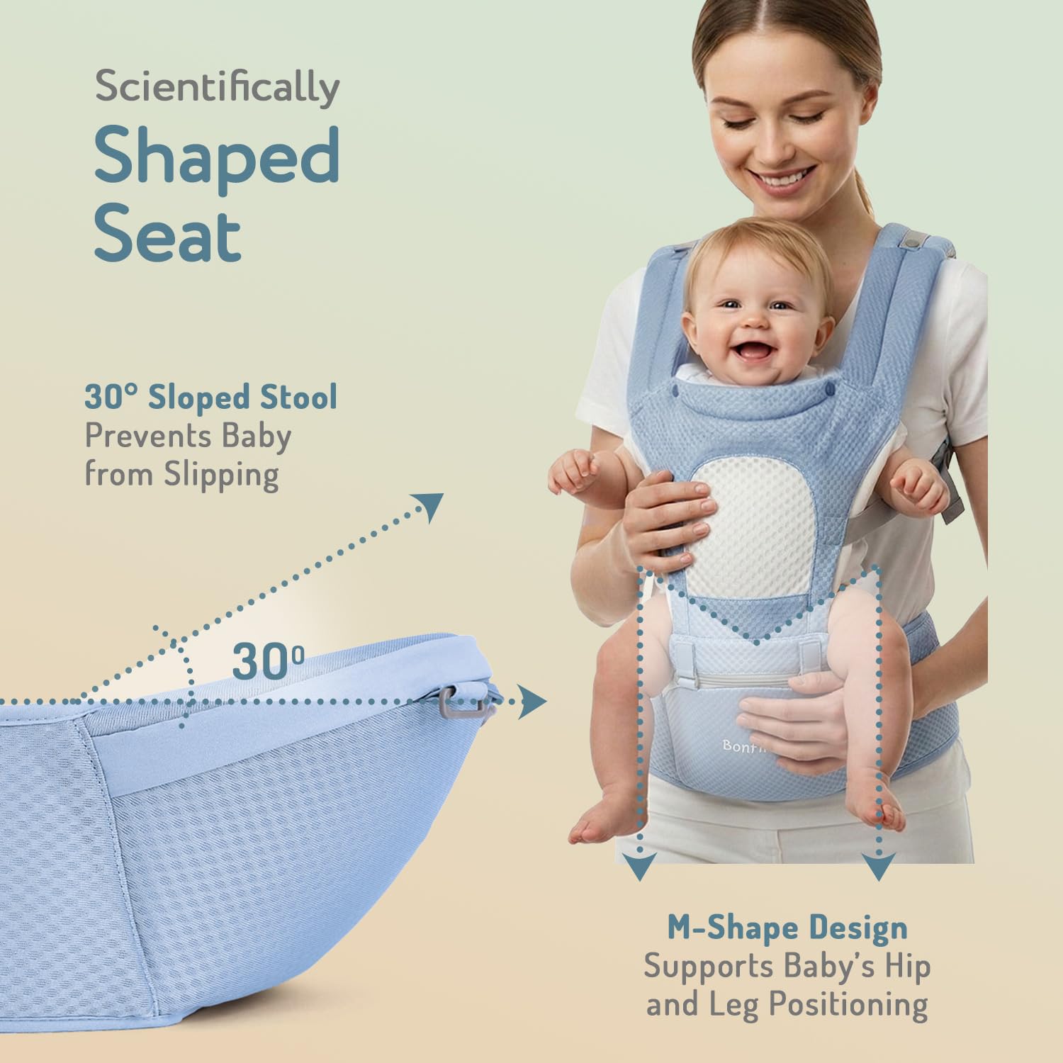 Bonfino Admire 5-in-1 Hipseat Baby Carrier|Ergonomic Baby Carry Bag, Adjustable Strap & Breathable Fabric|Baby Carrier with Stylish Belt| Baby Holder for 5-18 Month Babies,15 Kg Capacity - Blue 3