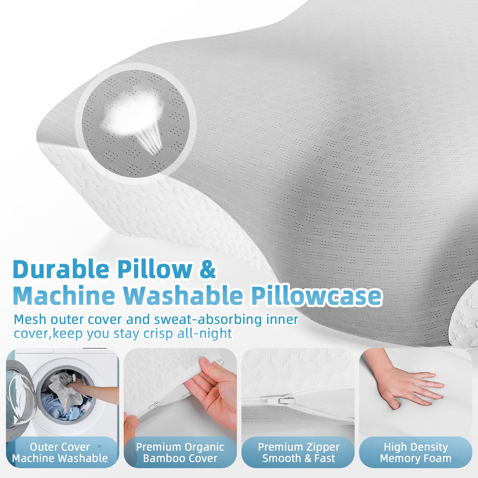 Ecosafeter Cuscino Cervicale Ortopedico - Cuscini ergonomico per dormire in memory foam ad alta densità- Sollievo dal dolore Migliora il russare e migliora la qualità del sonno