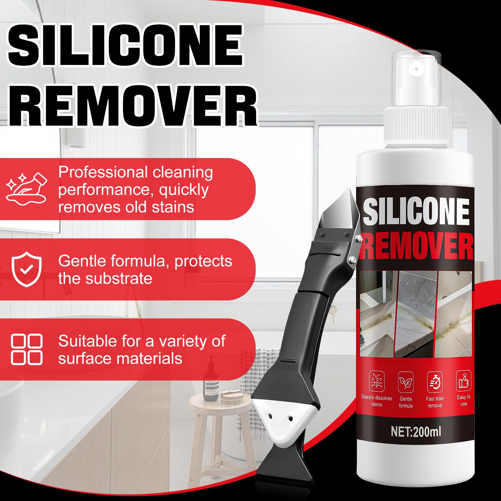 Rimuovi Silicone 200ml Sciogli Silicone Raschietto Silicones Scioglie Vecchi Sigillanti Siliconici Bagni Cucine Piastrelle Vetro