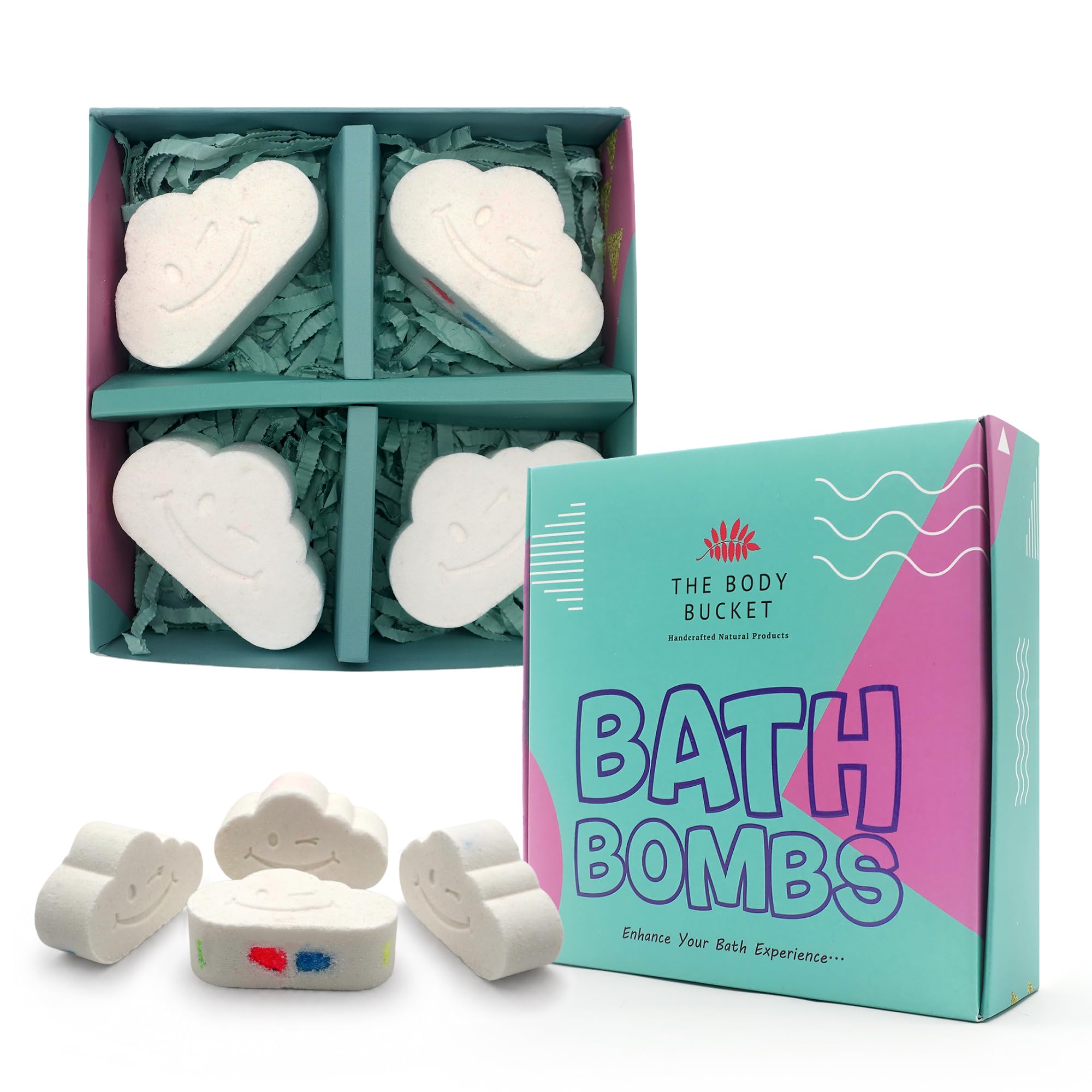The Body Bucket Cloud Bath Bombs Gift Set - 4-Pack Rainbow Trail Fizziers with Epsom Salt, Pink Salt & Almond Oil - Hydrating & Relaxing Self Care Bathing Set for Adults, Women & Kids-image-46