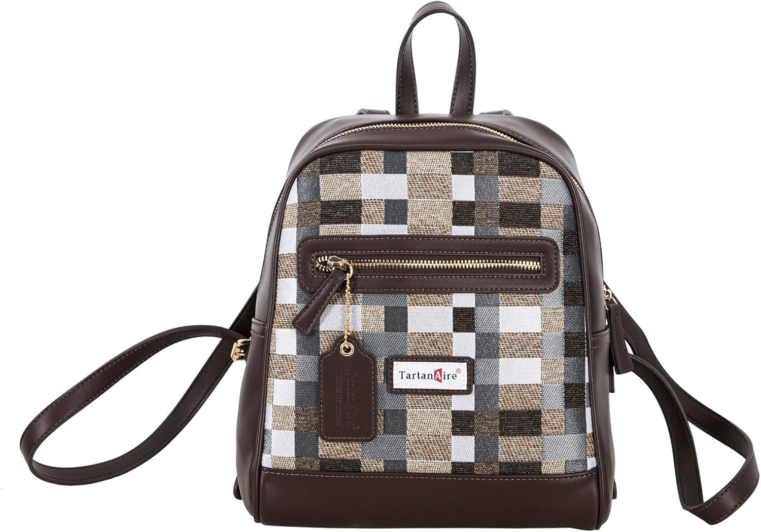 Vintage Laptop Backpack for Women Plaid Casual Fashion Travel Backpacks Khaki Grey
