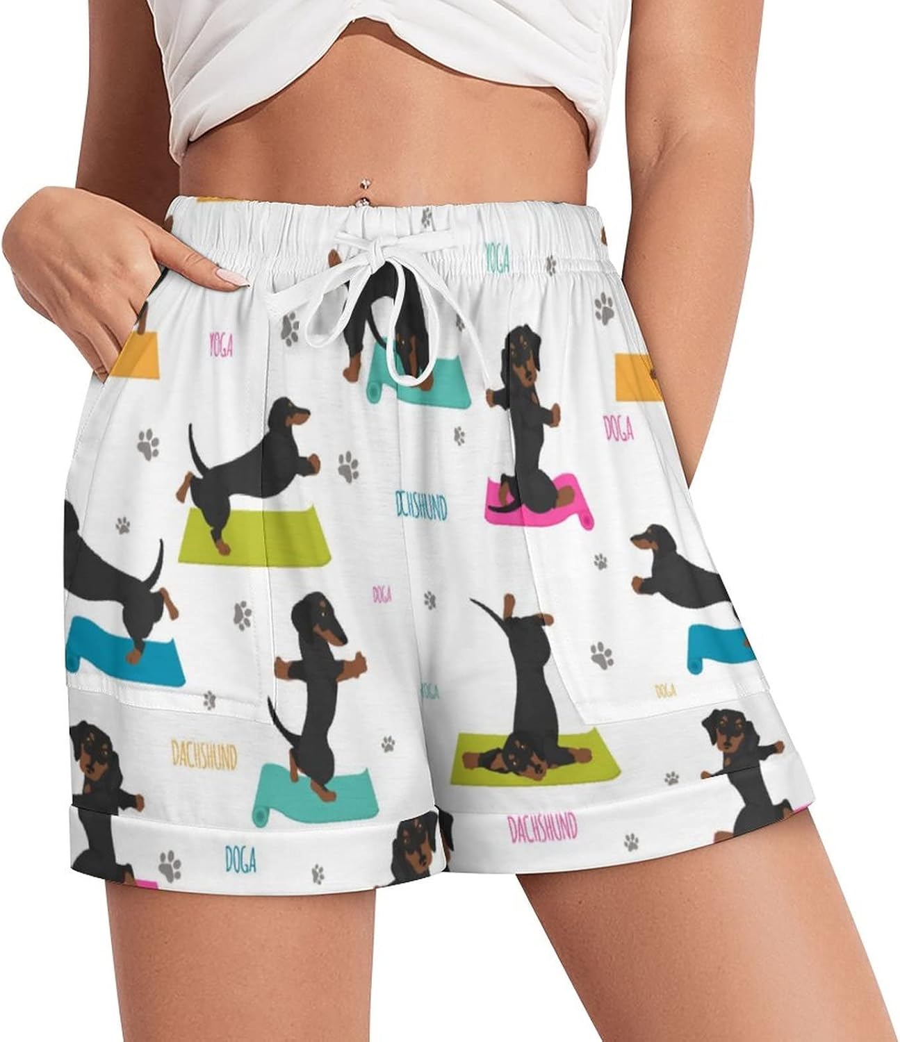 Women Shorts pajama Casual Yoga Athletic High Waist Drawstring Shorts